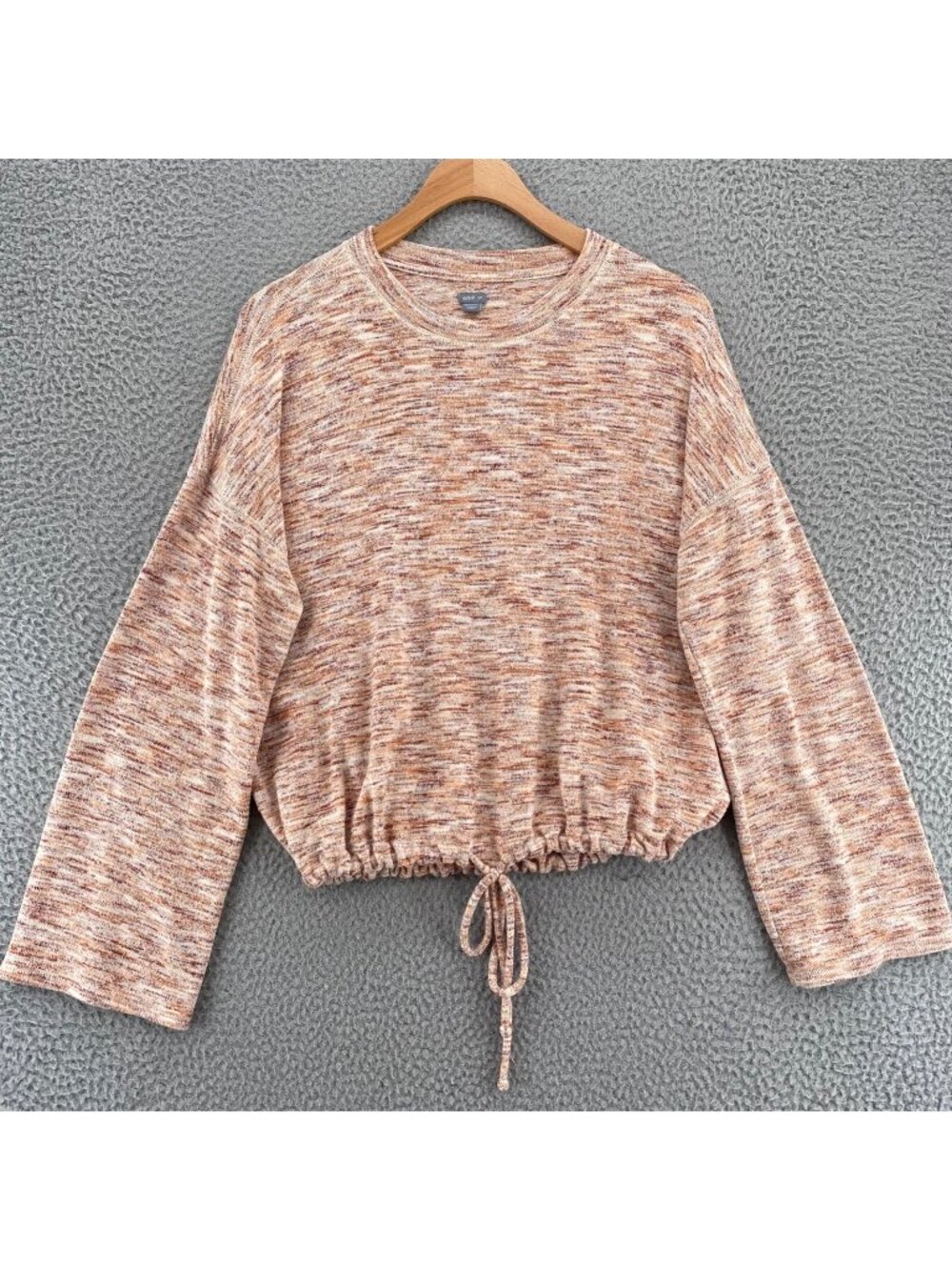 Aerie Sweater Womens Small Orange Heather Knit Crop Cinched Waist Long Sleeves
